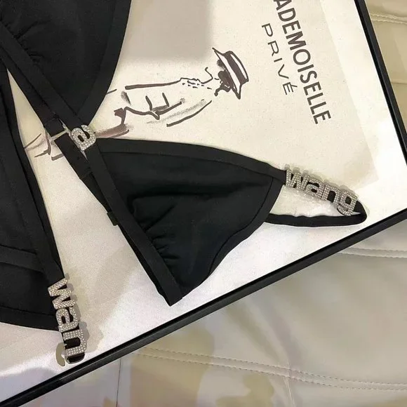 a wangロゴ　ビキニ Alexander Wang White Logo Elastic Bikini Halter Top